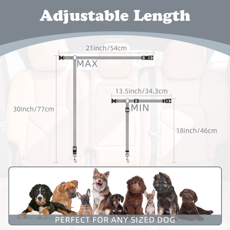 BWOGUE 2 Packs Dog Cat Safety Seat Belt Strap Car Headrest Restraint Adjustable Nylon Fabric Dog Restraints Vehicle Seatbelts Harness Grey - Image 4
